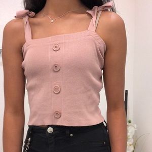 Pink Button Top w/ Bow Straps
